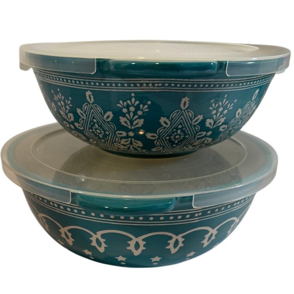 Cooks Essentials Set of 2 ceramic Nesting serving Bowls with lids 2 & 3 qt - Picture 6 of 8